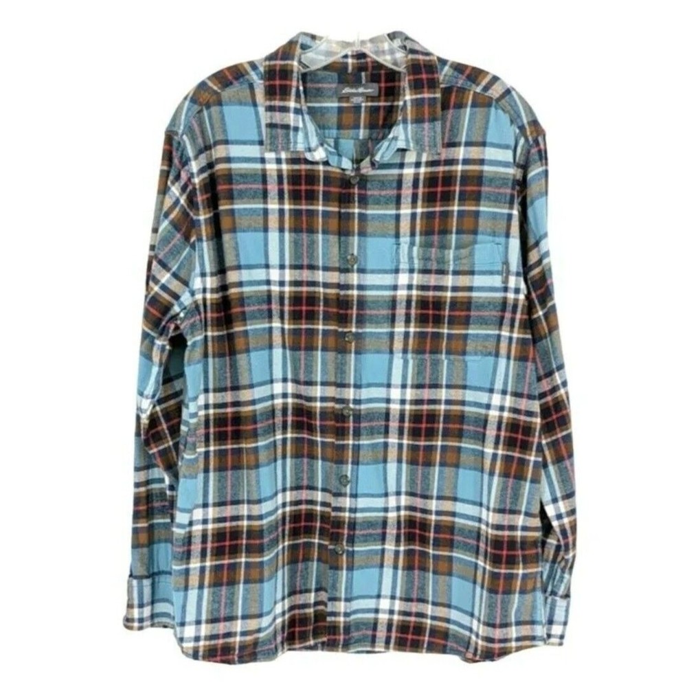 Eddie Bauer XL Bristol Plaid Flannel Button Up Long Sleeve Shirt 100% Cotton